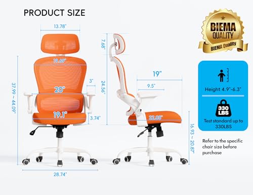 Image of TRALT Office Chair - Ergonomic Office Chair with Back Support, Home Office Desk Chairs, 330lbs Wide Seat Big and Tall Office Chairs with Headrest, Comfy Desk Chairs (Orange)