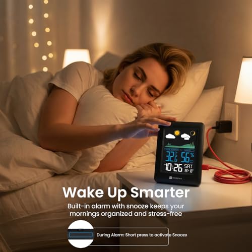 Image of Portronics Meteo Type-C Powered Digital Weather Station Clock with Temperature & Humidity Monitor, Max /Min Records, LED Display, Alarm & Snooze, 12 /24H Format, C /F Switch, Wall /Table Mount