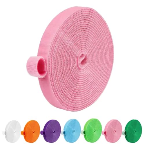 Image of IFNOW 32FT Reusable Fastening Tape Cable Ties Double-Sided Hook-and-Loop Cable Management Tape Strength and Durability 0.4'' /Width (1, Light Pink)