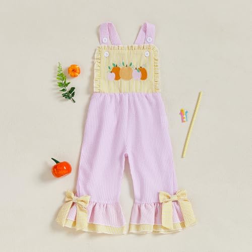 YINGISFITM Toddler Baby Girl Thanksgiving Outfits Turkey Romper Long Flared Jumpsuit Thanksgiving Overalls 0-7 Years Old4