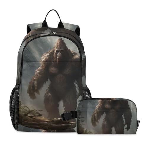 Gorilla Walk Forest Backpack Lunch Bag Set for Travel Hiking Picnic, Backpacks with Insulated Lunch Box
