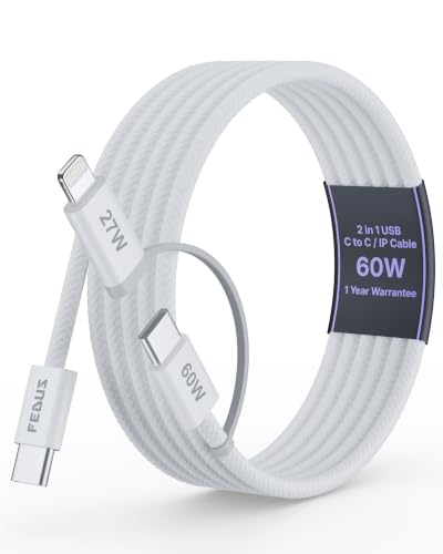 Image of FEDUS ZETTA-X7I 2 in 1 Type C to C & Lightning Cable 1M,60W PD Fast Charging Dual Cord, Apple CarPlay Supported,Dual Charger Wire for iPhone15 /14 /13 /12 /11 iPad MacBook Samsung S26 /25 /24 Ultra Android