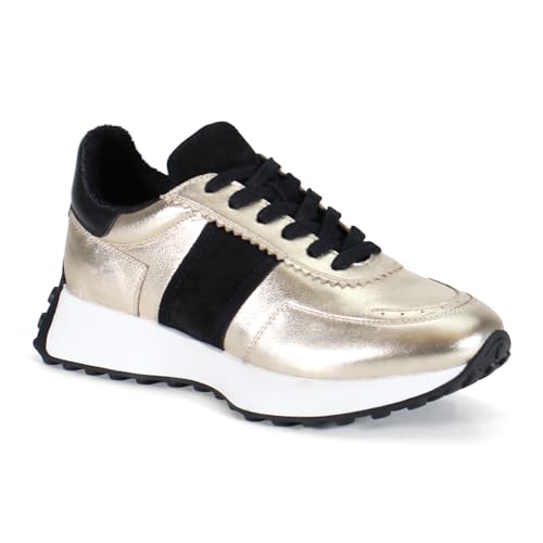 Diba True Womens Know It All Metallic Lace Up Sneakers Shoes Casual - Black, Gold2