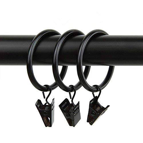 Xin store 40-Pack Black Metal Curtain Rings with Clips (1.5