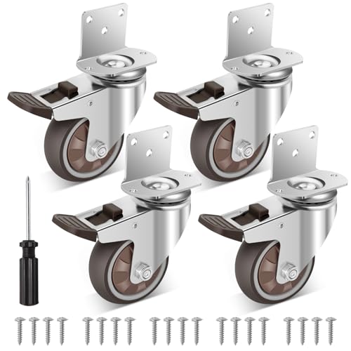 W B D WEIBIDA 3 Inch L-Shaped Casters with 4 Brakes, Side Mount Heavy Duty Castor Wheels with Load Capacity 1000 LBS