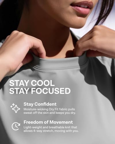 Image of Real Essentials 5 Pack: Women's Dry Fit Crop Top - Short Sleeve Crew Neck Stretch Athletic Tee (Available in Plus Size)