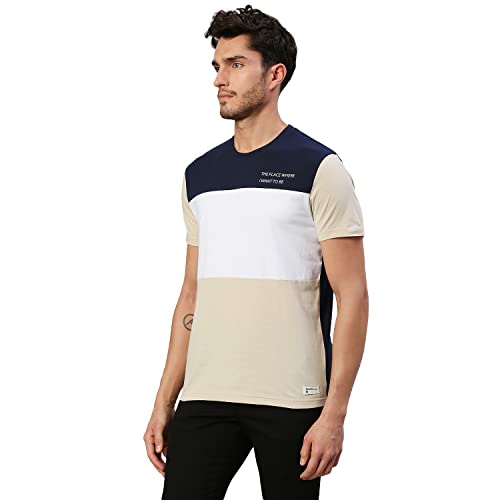 Image of Dennis Lingo Men's Pure Cotton Color Block Half Sleeves Crew Neck T-Shirt