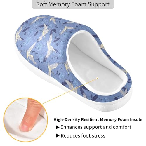 Crane Bird Flowers Floral Slippers for Women Men, Soft House Slippers with Cozy Memory Foam Indoor Outdoor Slippers Size 8/9 23001463