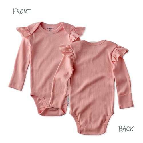 Ashley 5-Pack Long Sleeve Ruffle Shoulder Bodysuits 100% Organic for Baby Girls - Image 4