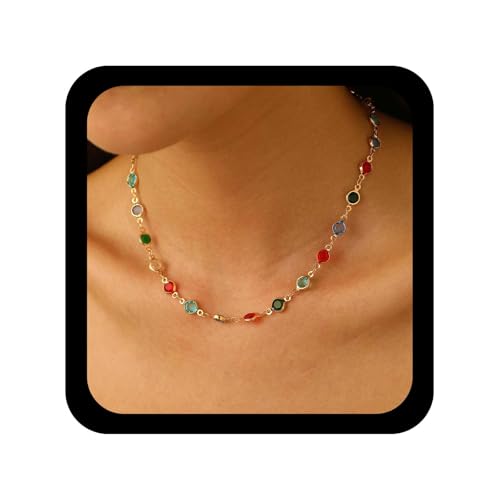 Cybche Collier Ras Du Cou En Cristal Vintage Coloré Collier De Perles Arc-en-ciel Colliers De Cz Multicolore Colliers De Strass Rond Pendentif Multicolore Bijoux De...