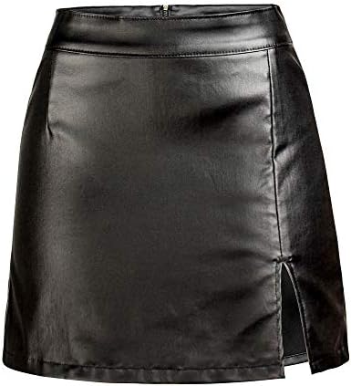 Women's Stretch Faux Leather Skirt High Waist Split Mini Bodycon Pencil Skirt HS031 S Black