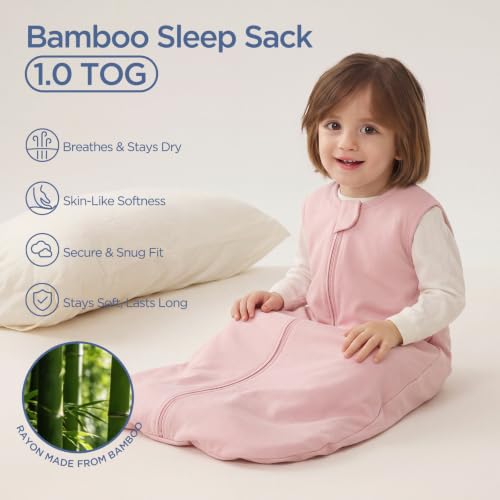 Image of Duomiaomiao Wearable Blanket Rayon Made from Bamboo Baby Sleep Sack 18-36 Months 1.0 TOG, Premium Baby Sleeping Bag 2-Way Zipper for Babies