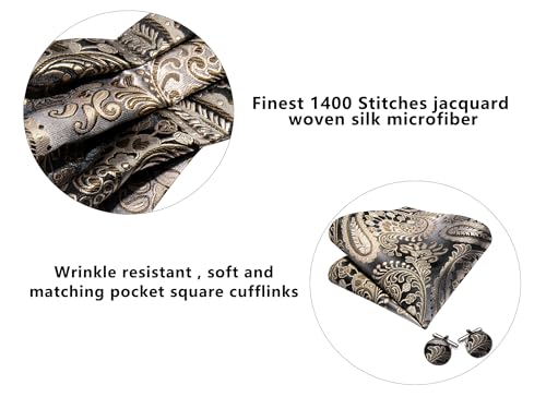 Image of Barry.Wang Ascot Ties Cravat Tie Men Paisley Plaid Scarf Self Tie Pocket Square Cufflinks Set Wedding Party