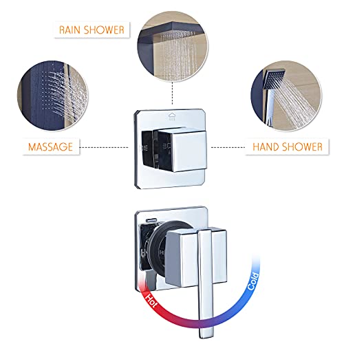 ROVATE Stainless Steel Shower Panel Tower System, Wall Mount Multi-Function Shower Column with Body Massage Jet, Rainfall Shower Tower with Water Temperature Display Bath System, Black - Thumbnail 2