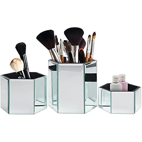 Kurtzy Set of 3 Mirrored Hexagon Storage Pots Cover