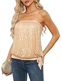Women Champagne Tube Tops Strapless Black Top Tie Sparkly for Christmas XL