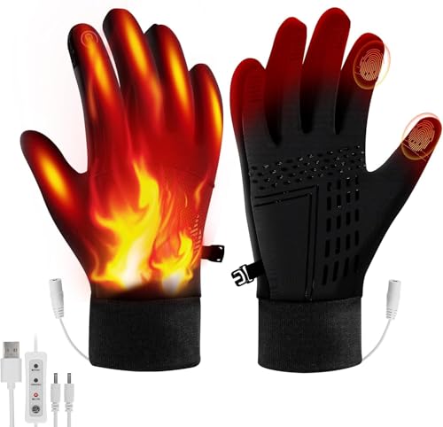 Ertisa USB beheizte Handschuhe für Männer Frauen, Heizung Handschuhe Wasserdicht Ski Erhitzt Handschuh Touchscreen Wärmende Handschuhes Einstellbare Temperatur Handwärmer Winter Weihnachten Geschenke