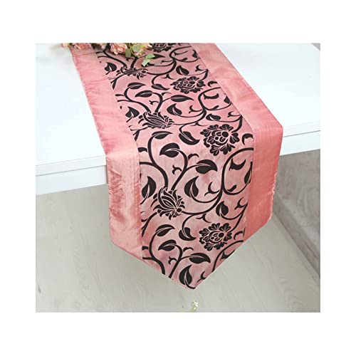 Chemin de table de Noël en imitation soie rose avec pompons 33x195 cm