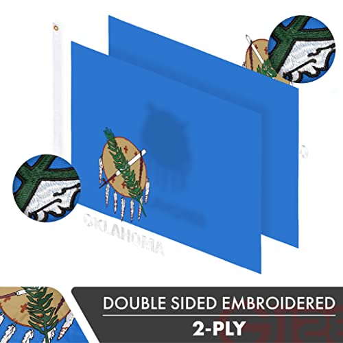 G128 Oklahoma State Flag | 3X5 Ft | Double Toughweave Series Double Sided Embroidered 210D Polyester | Embroidered Design, Indoor/Outdoor, Brass Grommets, Heavy Duty, 2-Ply #TOP1