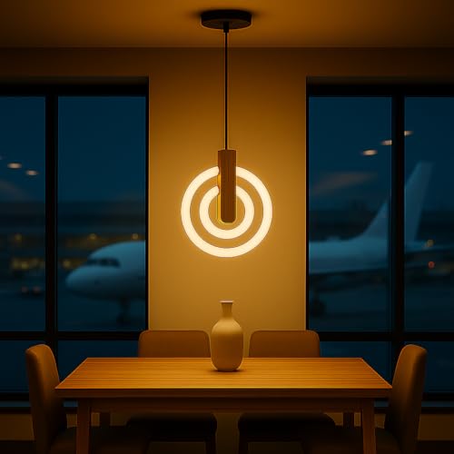 Image of Lampmaster Modern 2-Ring LED Pendant Light with Wooden Accent | Warm White Glow Ceiling Hanging Lamp | Elegant Chandelier for Dining Room, Bedroom, Living Room, Restaurants, Coffee Shop & Office
