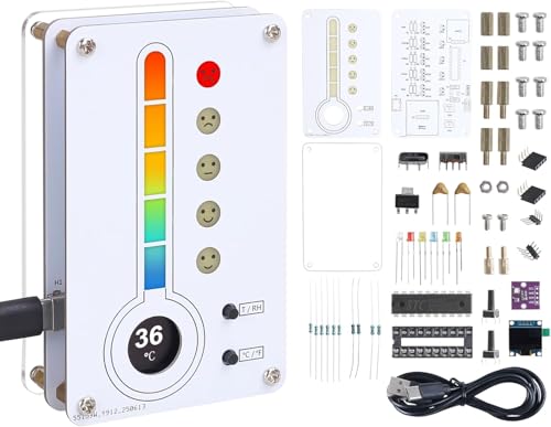 Lumenrix DIY Thermo-Hygrometer Lötbausatz, mit OLED Smiley-Indikator ℃/℉ Raumthermometer Hygrometer Innen Baukasten Mini Temperatur luftfeuchtigkeitsmesser für Bildung, Zuhause oder Gewächshaus