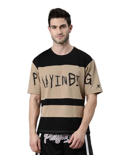 Image of XTEP Playing Big Basketball Series, Sorona Material, Moisture Absorbing & Sweat Dissipating Technology, Superior Elasticity, Colorblocked Design, Basketball T-Shirt for Men - Caramel Brown
