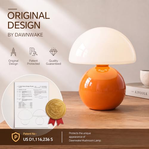 Image of Dawnwake Mushroom Lamp Table Lamps Set of 2 for Bedroom Living Room,Orange | 8.7 inch Mid Century Modern Small Desk Table Lamps for Living Room Bedroom Decor,Ceramic Lamps for Home Room Decor,Glass Shade