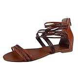 GroßE Sandalen,Flache, Atmungsaktive Sandalen Mit Weicher Sohle Outdoor-Strand Rutschfeste Bequeme Sport- Und Freizeitsandalen Sommer-Retro-ReißVerschluss-Ausschnitt Damen-Sandalen