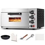 Single Commercial Pizza oven 12', Stainless steel oven, Multi-purpose indoor pizza oven with baking stone and handles, Multi-purpose indoor pizza machine, Suitable for restaurants and home baking