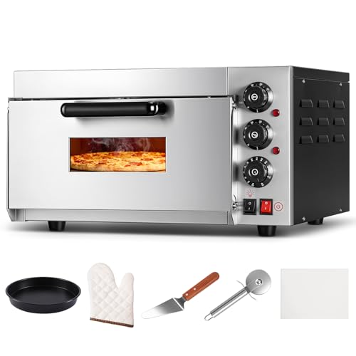 Commercial Pizza Oven, 16 Inch Countertop Electric Pizza Oven with Pizza Stone, Max Temperature Up to 662°F, Stainless Steel Fast Baking Pizza Maker, 1400W Energy Efficient, Easy to Clean