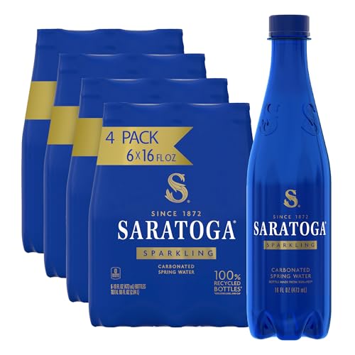 Saratoga Sparkling Water Bottles, 24-Pack – Carbonated Spring Bottled Water – Recycled PET Plastic Bottles – 16 Fl Oz