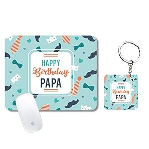 Funky Store Fathers Day Birthday Gifts Combo Happy Birthday Papa Mousepad with Keychain of (2.5×2.5 Inches) (Multicolour…