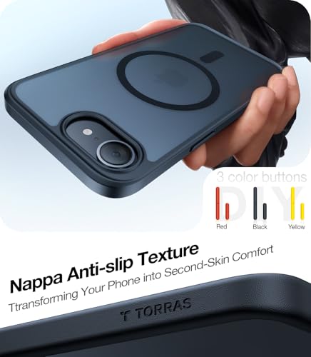 Image of TORRAS Stronger Magnetic & Shockproof for iPhone 17e Case /iPhone 16e Case, Fit for MagSafe, 16FT Military Grade Drop Protection, Slim Anti-Scratch Translucent Phone Case for iPhone 17e, Black