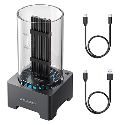 GRAUGEAR M.2 NVMe SATA PCIe SSD Enclosure Adapter Docking Station with Cooling Fan, USB3.2 Gen2 10Gbps M.2 SSD External Case USB C, Support UASP and Trim, M2 NVMe NGFF M Key B+M Key, RTL9210B Chipset