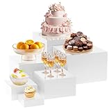 KOLIPI 6Pcs Buffet Risers, Food Risers for Buffet Table, Acrylic Boxes for Display Cube Riser Display Stand for Party Catering Dessert Collectibles, White Set (Size 8', 7', 6', 5', 4', 3')