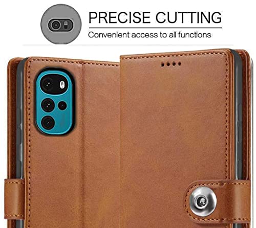 Image of SHINESTAR Ultimate Leather Finish Flip Back Cover for Motorola Moto G22 | Inside TPU & Inbuilt Stand | Wallet Style Back Cover Case for Motorola Moto G22 | Stylish Button Magnetic Closure - Brown