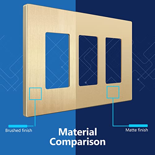 Image of LIDER Decorator Switch Cover, Screwless Wall Plate, Mid-Size 3-Gang 4.88 inch x 6.77 inch, LSWP-33M-BGD2P, UL Listed, Thermoplastic, Brushed Gold, 2-Pack