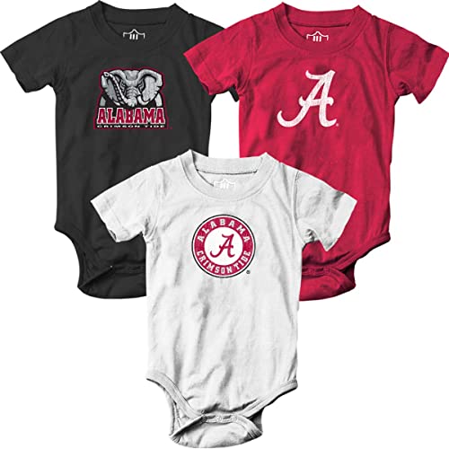 Image of Wes and Willy Baby College Team 3 Pack of Cotton Rompers(Alabama, 6 Month)