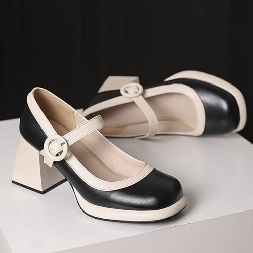 Women's Retro Leather Colorblock Block Heel Mary Jane Shoes Classic Elegant Square Toe High Heels Wedding Dress High Heels Comfortable Casual Formal Business Office Work Shoes4