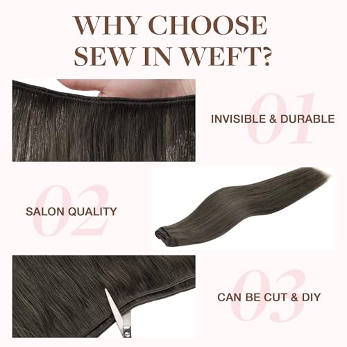 Image of GOO GOO Sew in Hair Extensions Real Human Hair, Weft Hair Extensions Human Hair, 1C Mocha Brown 24inch 120g, Weft Bundles Straight Silky Remy Hair