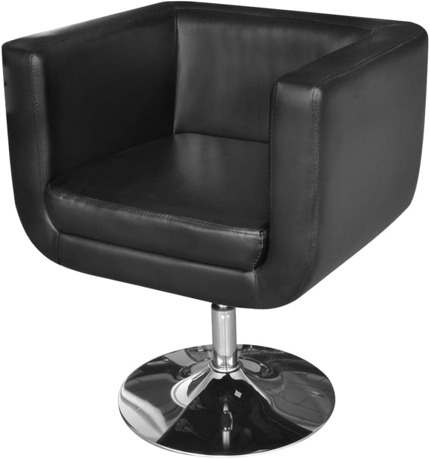 vidaXL Armchair Black Faux Leather, Chrome Steel, Wood Standard Swivel