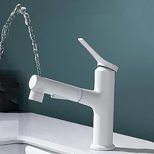 Robinet mitigeur de lavabo avec douchette extractible en laiton pour eau chaude et froide