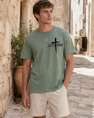 Christian Shirts for Men Need Prayer Tap My Shoulder T-Shirt Christian Cross Faith Religious Jesus Tshirts Women Green