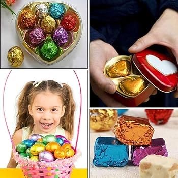 Image of Royals 200 Pieces Chocolate Wrapping Foil Paper in Assorted Colours - 8 x 9 cm Printed and Plain Aluminum Wrappers for DIY Homemade Chocolates Candy Sweets Gift Packing Party Favors Baking Crafts