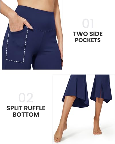 Image of G4Free Capri Pants for Women Stretch Yoga Dress Pants with Pockets Ruffle Bell Bottom Athletic Work Leggings