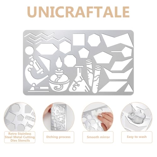 UNICRAFTALE 1 molde de desenho de estêncil de química, estêncil de metal, diferentes formas, laborat