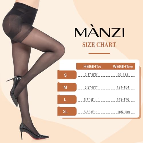 Image of MANZI 2 Pairs Women's Sheer Tights 40D High Waist Control Top Pantyhose Thigh High Stockings with Reinforced Toes