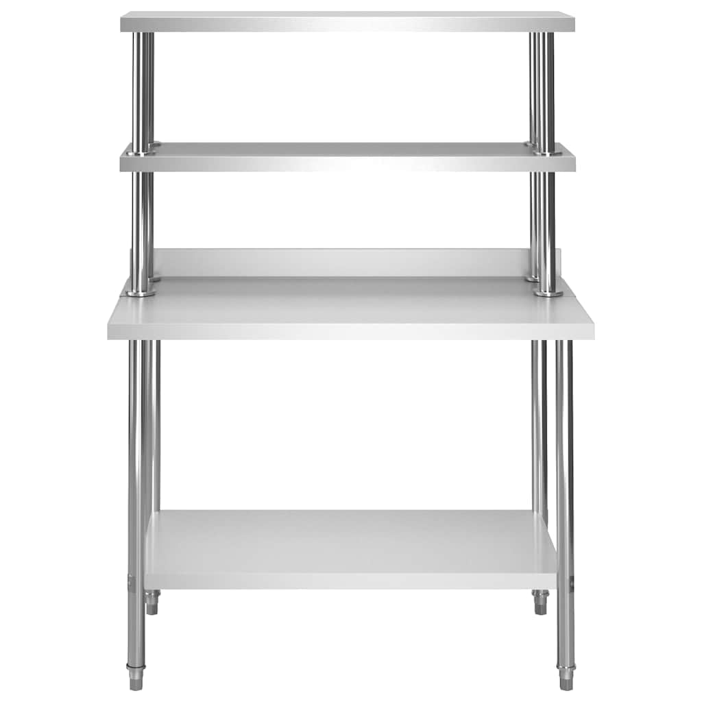 vidaXL Tavolo da Lavoro Cucina con Mensola Credenza Buffet Dispensa Scaffalatura Scaffale Ripiano Banco Bancone Cucina Mobile in Acciaio Inox