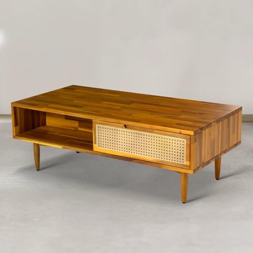 Image of MISAN Solid Sheesham Wood Coffee Table - Elegant Center Table with Two Spacious Drawers | Sturdy & Stylish Wooden Furniture for Home & Living Room (F - Hony)