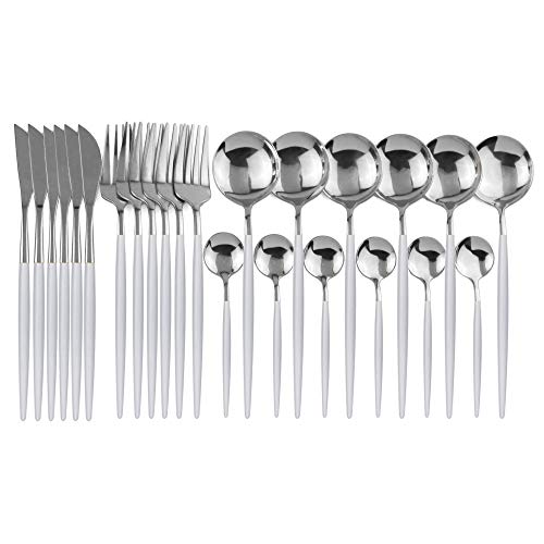 JANKNG 24-Piece Flatware Set, 18/0 Stainless Steel Knife Fork Spoon Teaspoon Silverware Set